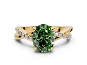 Solitaire Engagement Ring Setting for Fancy Green Oval Center with Half-Pave Crossover Band and Prong Head in Yellow Gold