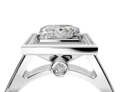 Halo Engagement Ring Setting for Princess Cut Center with Outer Bezel Rim, Pave Band and Prong Head in Sterling Silver