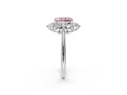 Small-Accent Cluster Halo Engagement Ring Setting for Fancy Pink Radiant Cut Center with Plain Band and Prong Head in Platinum