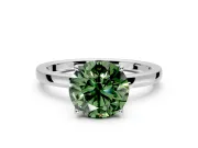 Solitaire Engagement Ring Setting for Fancy Green Round Cut Center with Thin Rounded Plain Band and Prong Head in Platinum