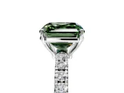 Solitaire Engagement Ring Setting for Fancy Green Asscher Cut Center with Large Accent Band and Prong Head in Sterling Silver