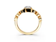 Vintage Station Engagement Ring Setting for Emerald Cut Center with Accents and Prong Head in Yellow Gold