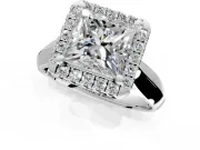Halo Engagement Ring Setting for Princess Cut Center with Square Band and Prong Head in Platinum