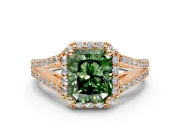Halo Engagement Ring Setting for Fancy Green Radiant Cut Center with Pave Split Shank and Prong Head in Rose Gold