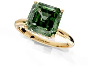 Hidden Halo Engagement Ring Setting for Fancy Green Asscher Cut Center with Thin Round-Wire Band and Prong Head in Yellow Gold