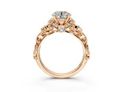 Solitaire Engagement Ring Setting for Round Cut Center with Filigree Band and Prong Head in Rose Gold
