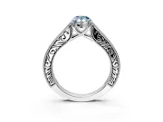 Solitaire Engagement Ring Setting for Fancy Blue Pear-Shaped Center with Engraved Pave Band and Prong Head in Platinum