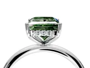 Hidden Halo Engagement Ring Setting for Fancy Green Princess Cut Center with Thin Round-Wire Band and Prong Head in White Gold