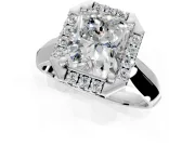 Halo Engagement Ring Setting for Radiant Cut Center with Square Band and Prong Head in Sterling Silver