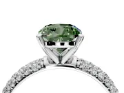 Solitaire Engagement Ring Setting for Fancy Green Cushion Cut Center with Domed Multi-Row Pave Band and Prong Head in Platinum
