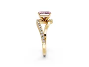 Solitaire Engagement Ring Setting for Fancy Pink Radiant Cut Center with Pave Bypass Swirl Band and Prong Head in Yellow Gold
