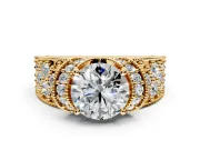 Pave Engagement Ring Setting for Round Cut Center with Curved Accent Rows, Openwork and Prong Head in Yellow Gold