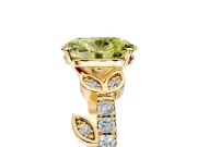 Leaf Motif Engagement Ring Setting for Fancy Yellow Oval Center with Pave Band and Prong Head in Yellow Gold