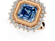 Halo Engagement Ring Setting for Fancy Blue Asscher Cut Center with Milgrain Bezel Rim, Plain Band and Prong Head in Rose Gold