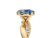 Solitaire Engagement Ring Setting for Fancy Blue Oval Center with Pave and Plain Crossover and Basket Head in Yellow Gold