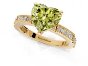 Solitaire Engagement Ring Setting for Fancy Yellow Heart-Shaped Center with Milgrain-Edged Pave Band and Prong Head in Yellow Gold