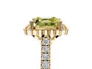 Milgrain Floral Halo Engagement Ring Setting for Fancy Yellow Asscher Cut Center with Pave Band and Prong Head in Yellow Gold