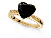 Solitaire Engagement Ring Setting for Fancy Black Heart-Shaped Center with Engraved Milgrain Band and Prong Head in Yellow Gold