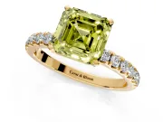Open Basket Engagement Ring Setting for Fancy Yellow Asscher Cut Center with Pave Band and Prong Head in Yellow Gold