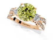 3 Stone Engagement Ring Setting for Fancy Yellow Round Cut Center with Pave Twist Band and Prong Head in Rose Gold