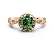 Vintage Station Engagement Ring Setting for Fancy Green Round Cut Center with Accents and Prong Head in Rose Gold