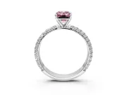 Solitaire Engagement Ring Setting for Fancy Pink Emerald Cut Center with Domed Multi-Row Pave Band and Prong Head in White Gold