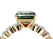 Shared-Prong Engagement Ring Setting for Fancy Green Asscher Cut Center with Graduated Accents and Prong Head in Yellow Gold