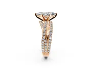 Solitaire Engagement Ring Setting for Marquise Center with Woven 3-Strand Pave Band and Prong Head in Rose Gold
