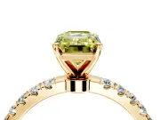 Open Basket Engagement Ring Setting for Fancy Yellow Emerald Cut Center with Pave Band and Prong Head in Yellow Gold