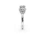 Leaf Cluster Engagement Ring Setting for Cushion Cut Center with Marquise Accents and Prong Head in Sterling Silver