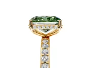 Hidden Halo Engagement Ring Setting for Fancy Green Radiant Cut Center with Pave Band and Prong Head in Yellow Gold