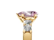 5 Stone Engagement Ring Setting for Fancy Pink Pear-Shaped Center with Plain Band and Prong Head in Yellow Gold