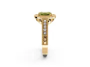 Milgrain Halo Engagement Ring Setting for Fancy Yellow Emerald Cut Center with Pave Band and Prong Head in Yellow Gold