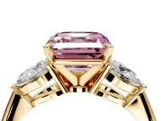 3 Stone Engagement Ring Setting for Fancy Pink Asscher Cut Center with Large Pear-Shaped Accents and Prong Head in Yellow Gold
