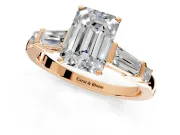 Bar-Set Engagement Ring Setting for Emerald Cut Center with Tapered Baguette Accents and Prong Head in Rose Gold