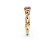 Crossover Engagement Ring Setting for Fancy Pink Cushion Cut Center with Pave and Plain Strands and Prong Head in Yellow Gold