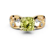 Solitaire Engagement Ring Setting for Fancy Yellow Cushion Cut Center with Criss-Cross Accent Band and Prong Head in Yellow Gold