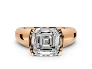 Tension Engagement Ring Setting for Asscher Cut Center with Wide Flat Band and Tension Head in Rose Gold