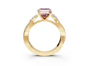 Floral Engagement Ring Setting for Fancy Pink Asscher Cut Center with Trailing Marquise Accents and Prong Head in Yellow Gold