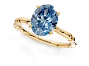 Solitaire Engagement Ring Setting for Fancy Blue Oval Center with Bamboo Band and Prong Head in Yellow Gold