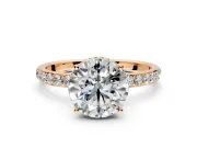 Hidden Halo Engagement Ring Setting for Round Cut Center with Pave Band and Prong Head in Rose Gold