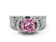 Pave Engagement Ring Setting for Fancy Pink Cushion Cut Center with Curved Accent Rows, Openwork and Prong Head in Platinum