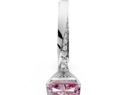 Side Accent Engagement Ring Setting for Fancy Pink Radiant Cut Center with Accent Shoulders and Prong Head in Platinum