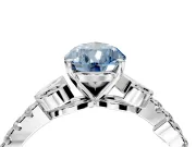 Leaf Motif Engagement Ring Setting for Fancy Blue Pear-Shaped Center with Pave Band and Prong Head in White Gold