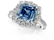 Milgrain Halo Engagement Ring Setting for Fancy Blue Asscher Cut Center with Bezel Point Accents and Prong Head in White Gold