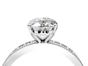 Milgrain Pave Engagement Ring Setting for Oval Center with Accent Band and Prong Head in Platinum