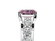 Solitaire Engagement Ring Setting for Fancy Pink Emerald Cut Center with Graduated Shared Prongs and Prong Head in Sterling Silver