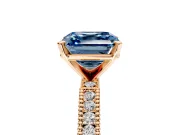 Solitaire Engagement Ring Setting for Fancy Blue Asscher Cut Center with Milgrain-Edged Pave Band and Prong Head in Rose Gold