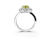 Floral Halo Engagement Ring Setting for Fancy Yellow Round Cut Center with Pave Accents and Prong Head in White Gold