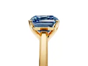 Solitaire Engagement Ring Setting for Fancy Blue Asscher Cut Center with Flat-Sided Plain Band and Prong Head in Yellow Gold